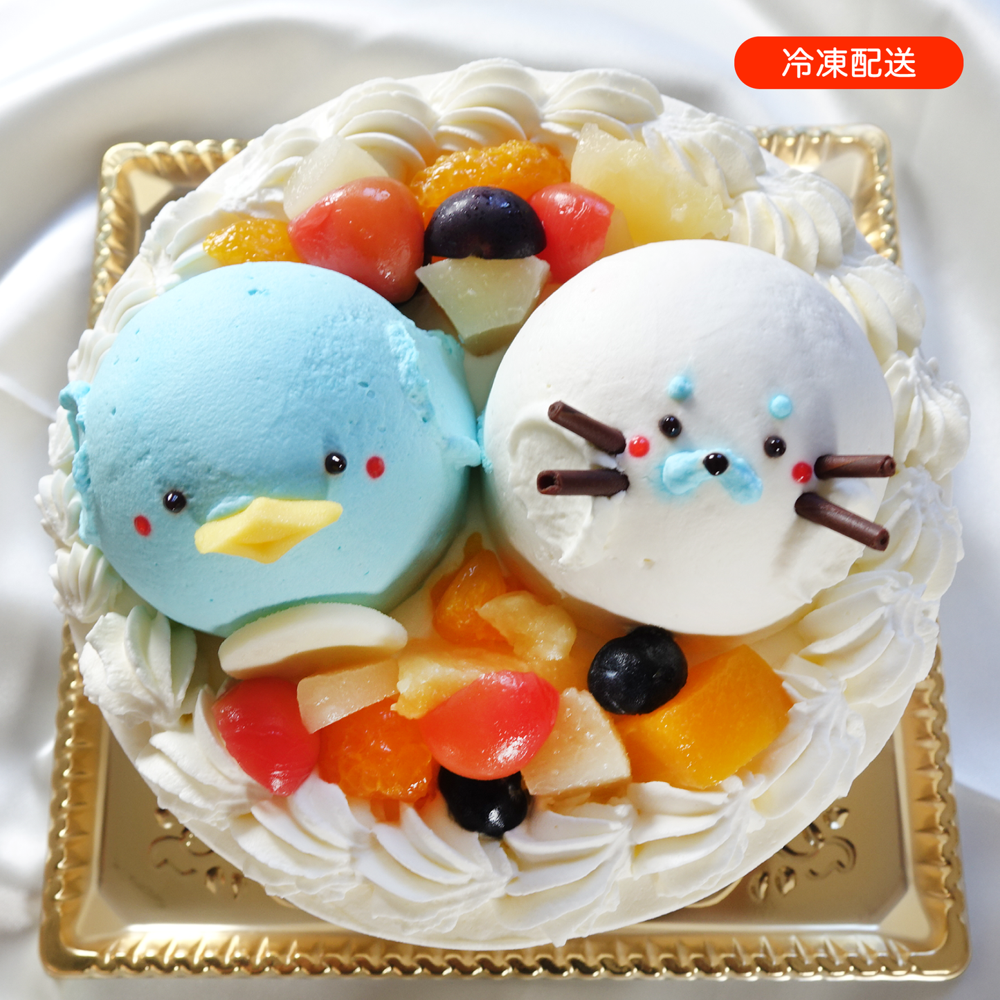 【なかよしどうぶつケーキ】　ペンギンとアザラシの海のともだちケーキ