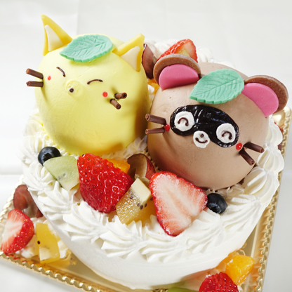 【なかよしどうぶつケーキ】タヌキとキツネのなかよしケーキ